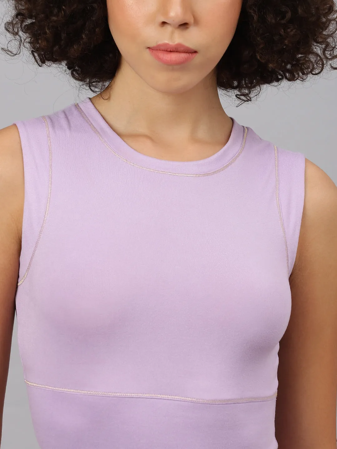 Fitkin Women's Lavender Round Neck Crop Tank Top