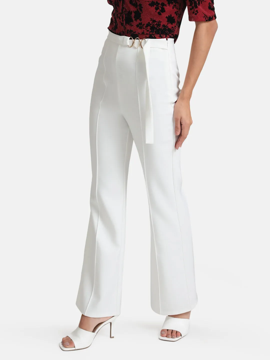 Flared Trousers With Metal Buckle