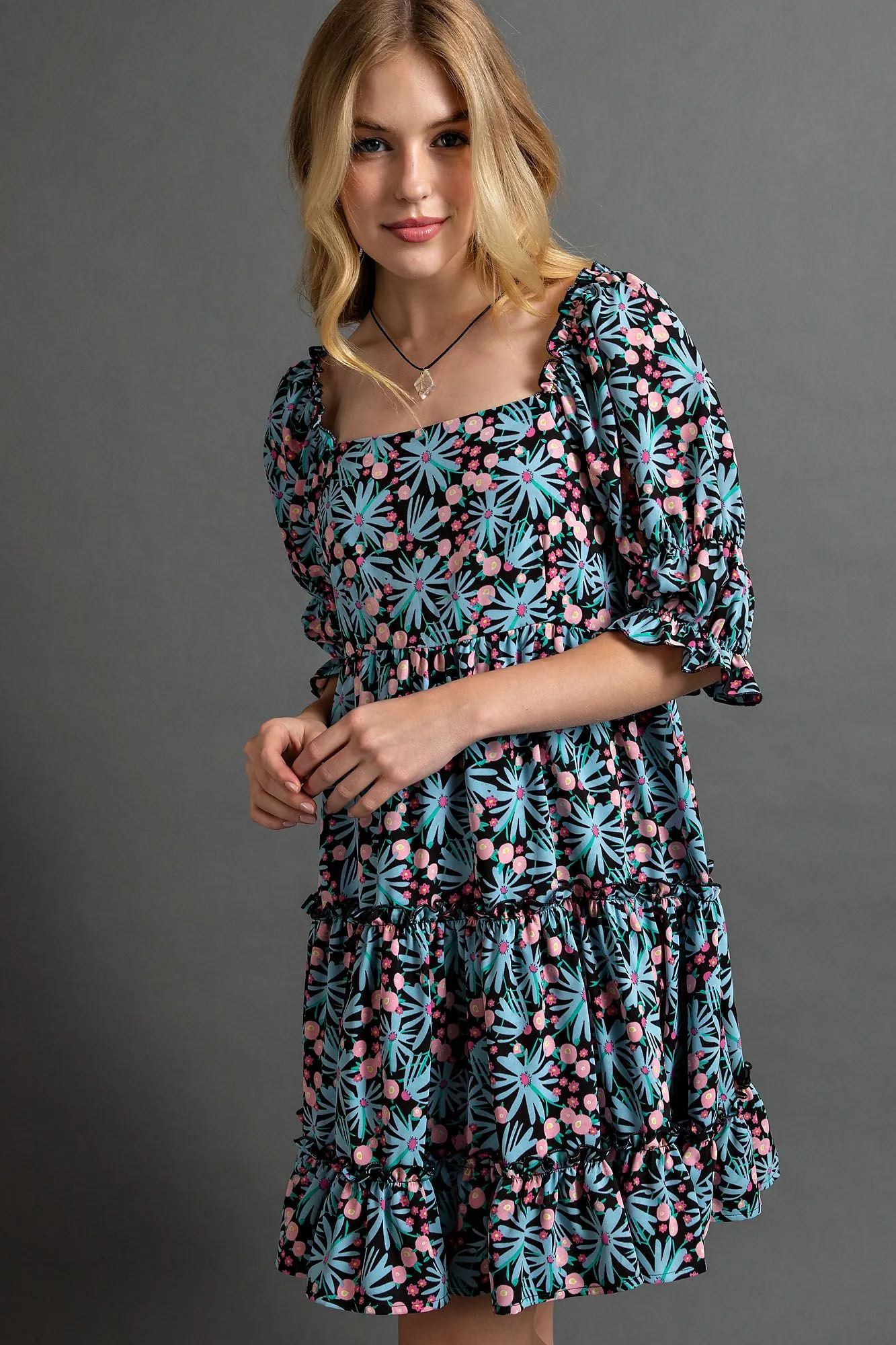 FLORAL PRINTED WOOL DOBBY DRESS