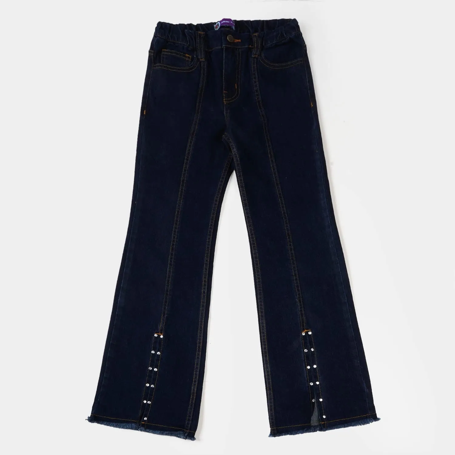 Girls Denim Pant Silver Studs - DARK BLUE