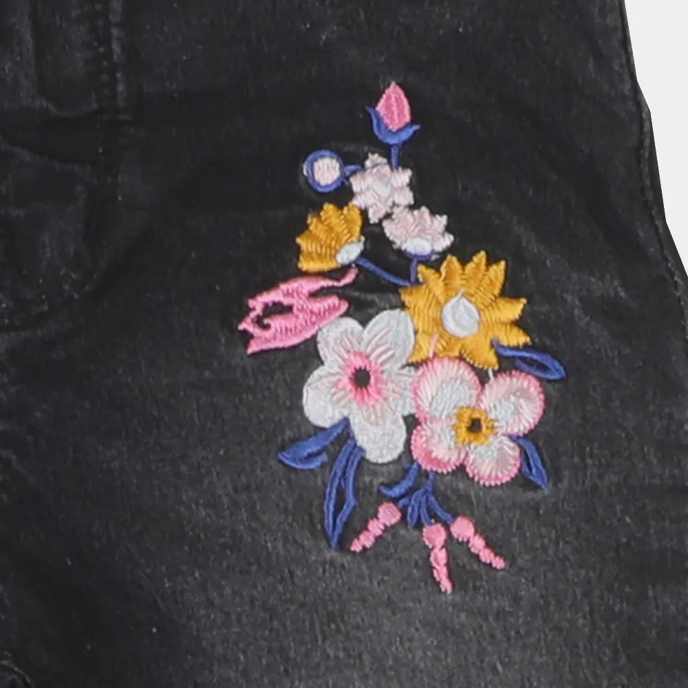 Girls Pant Denim Flower EMB - BLACK