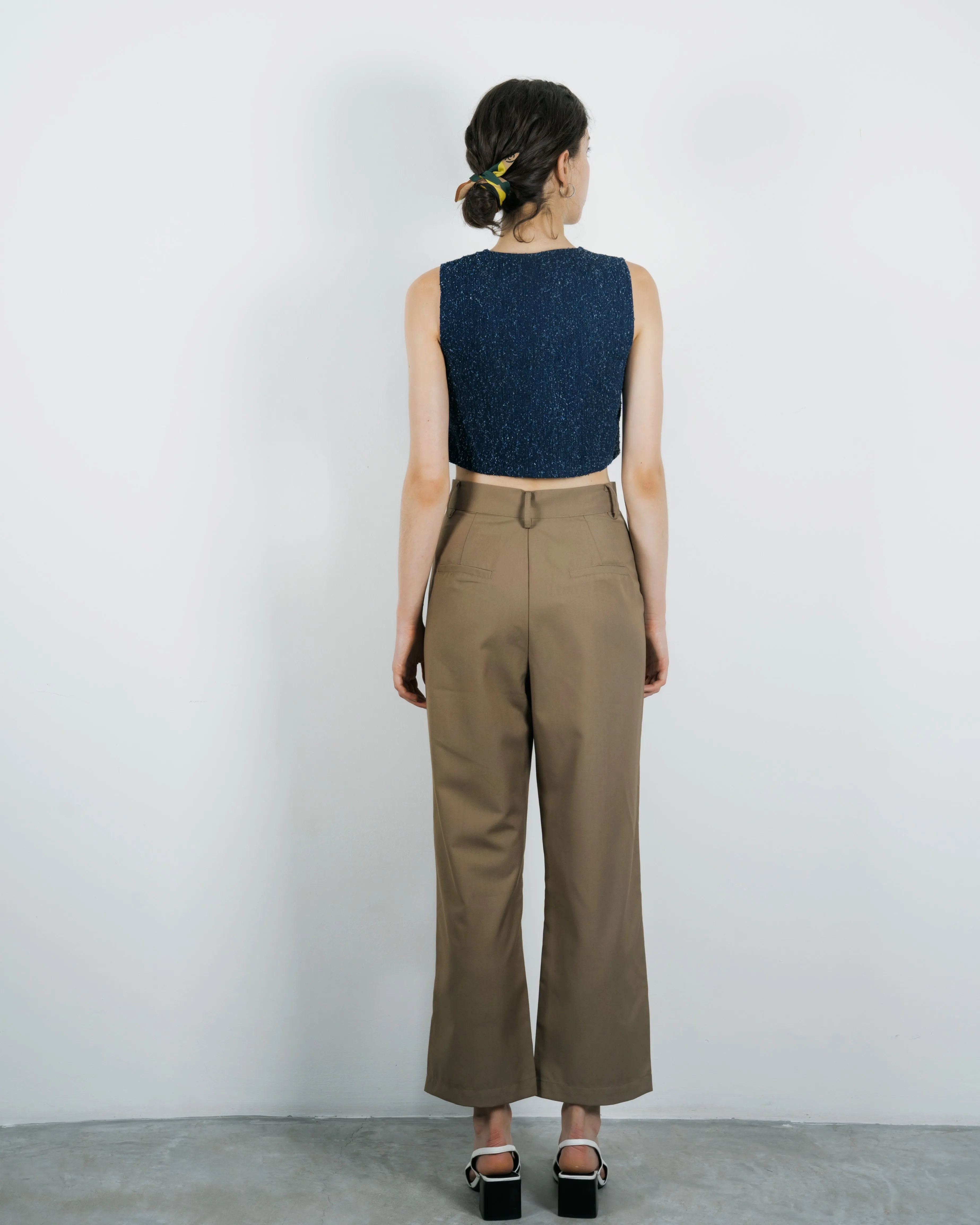 High Waist Pleated Trousers (Khaki)