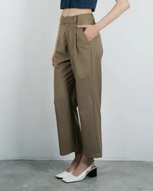 High Waist Pleated Trousers (Khaki)