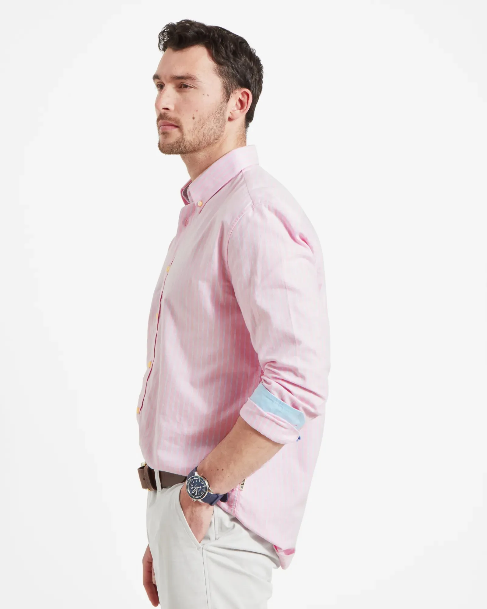 Holt Soft Oxford Tailored Shirt - Pink/Blue Stripe