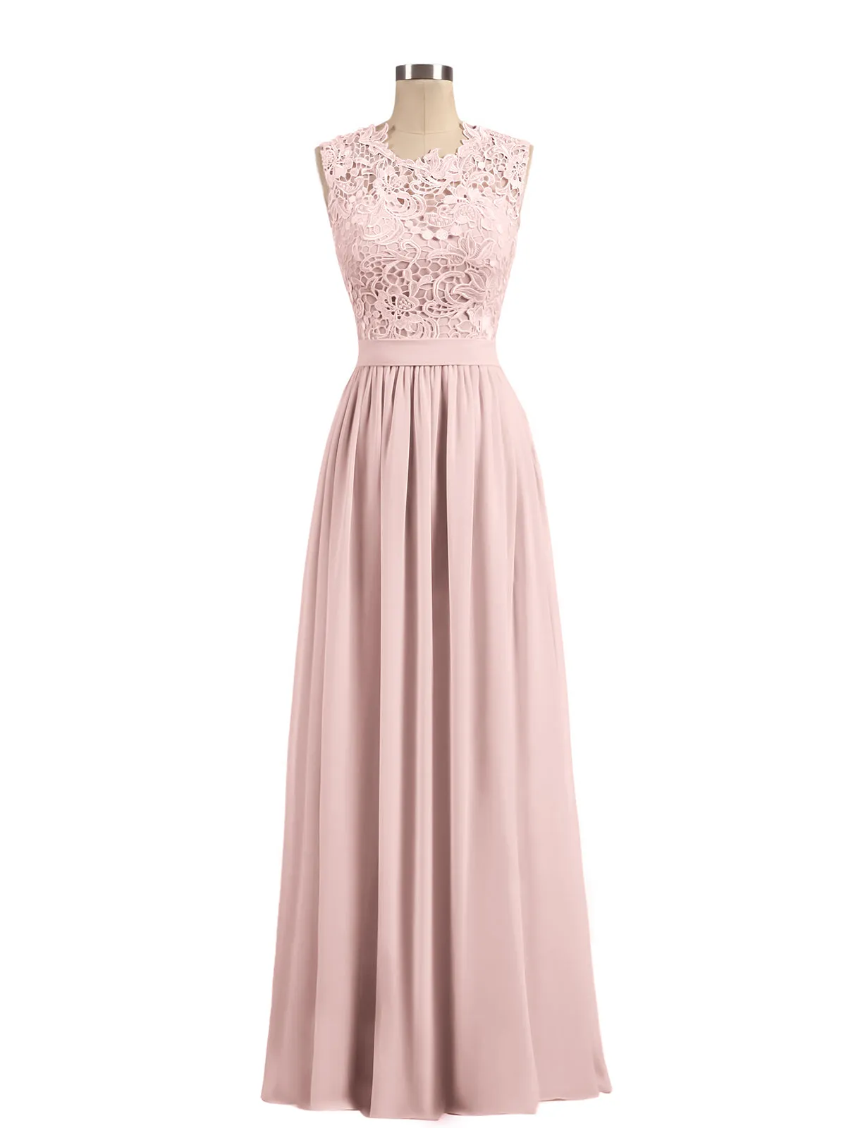 Illusion Neck Chiffon and Lace Dresses Dusty Rose