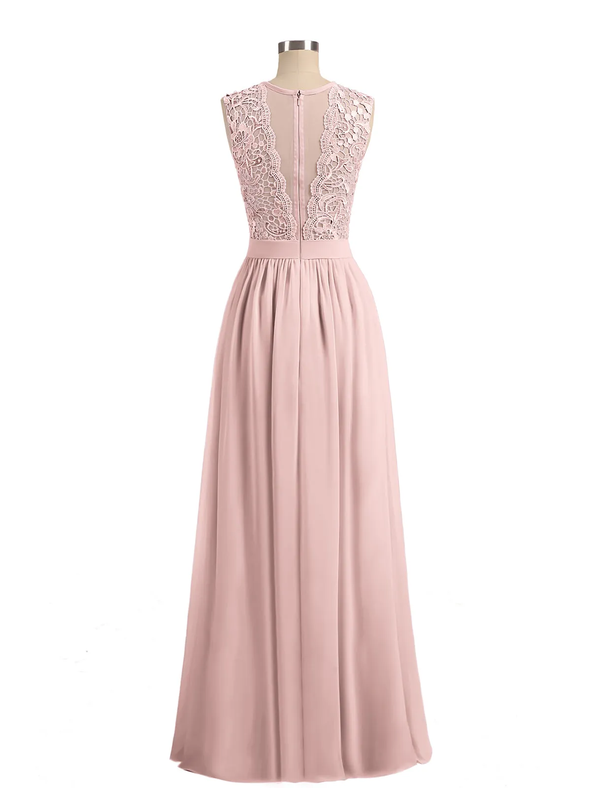 Illusion Neck Chiffon and Lace Dresses Dusty Rose