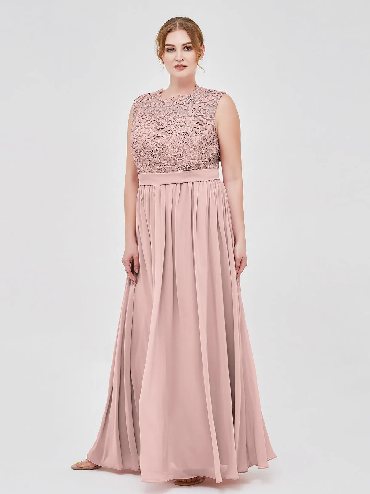 Illusion Neck Chiffon and Lace Dresses Dusty Rose