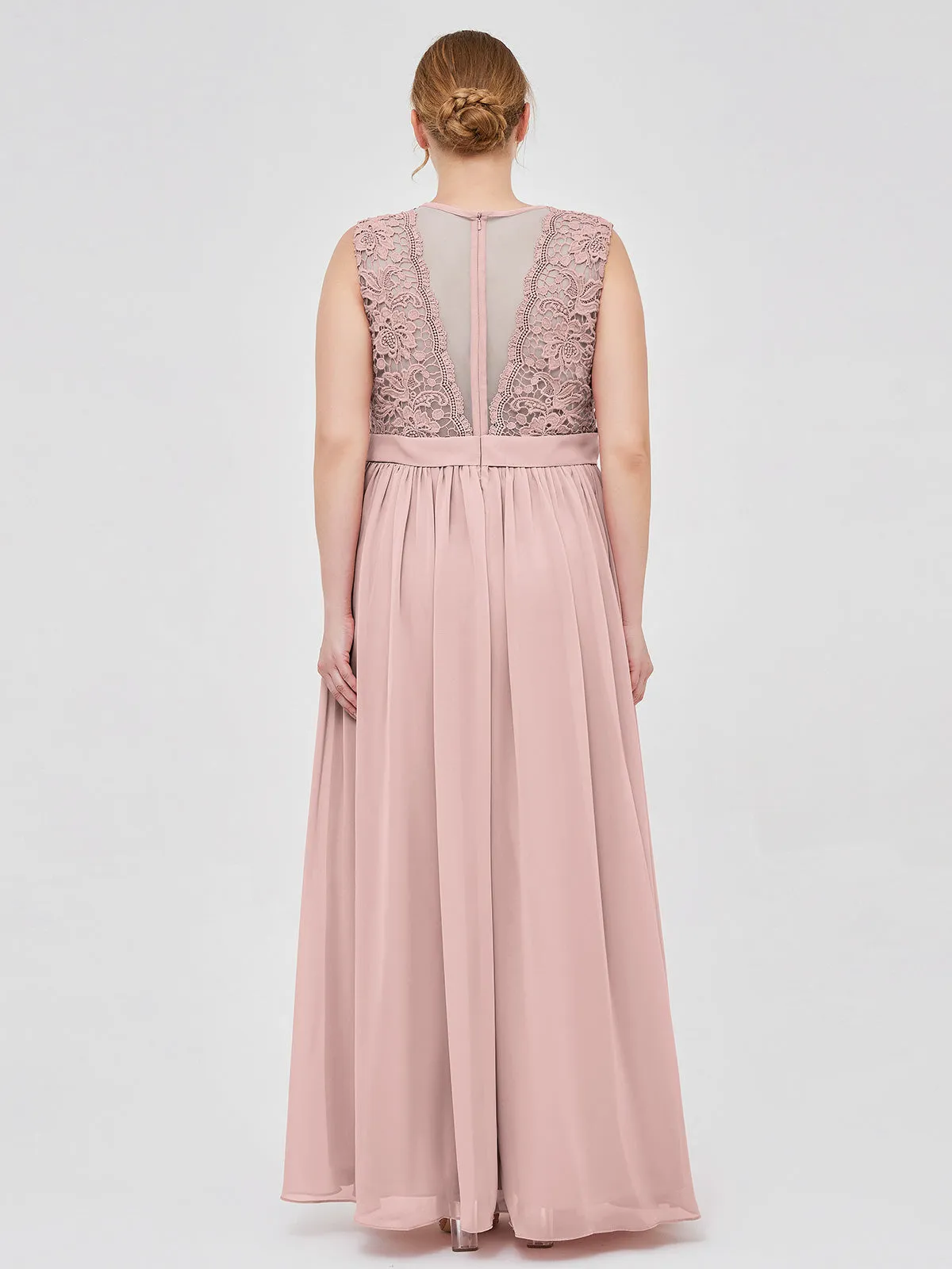 Illusion Neck Chiffon and Lace Dresses Dusty Rose