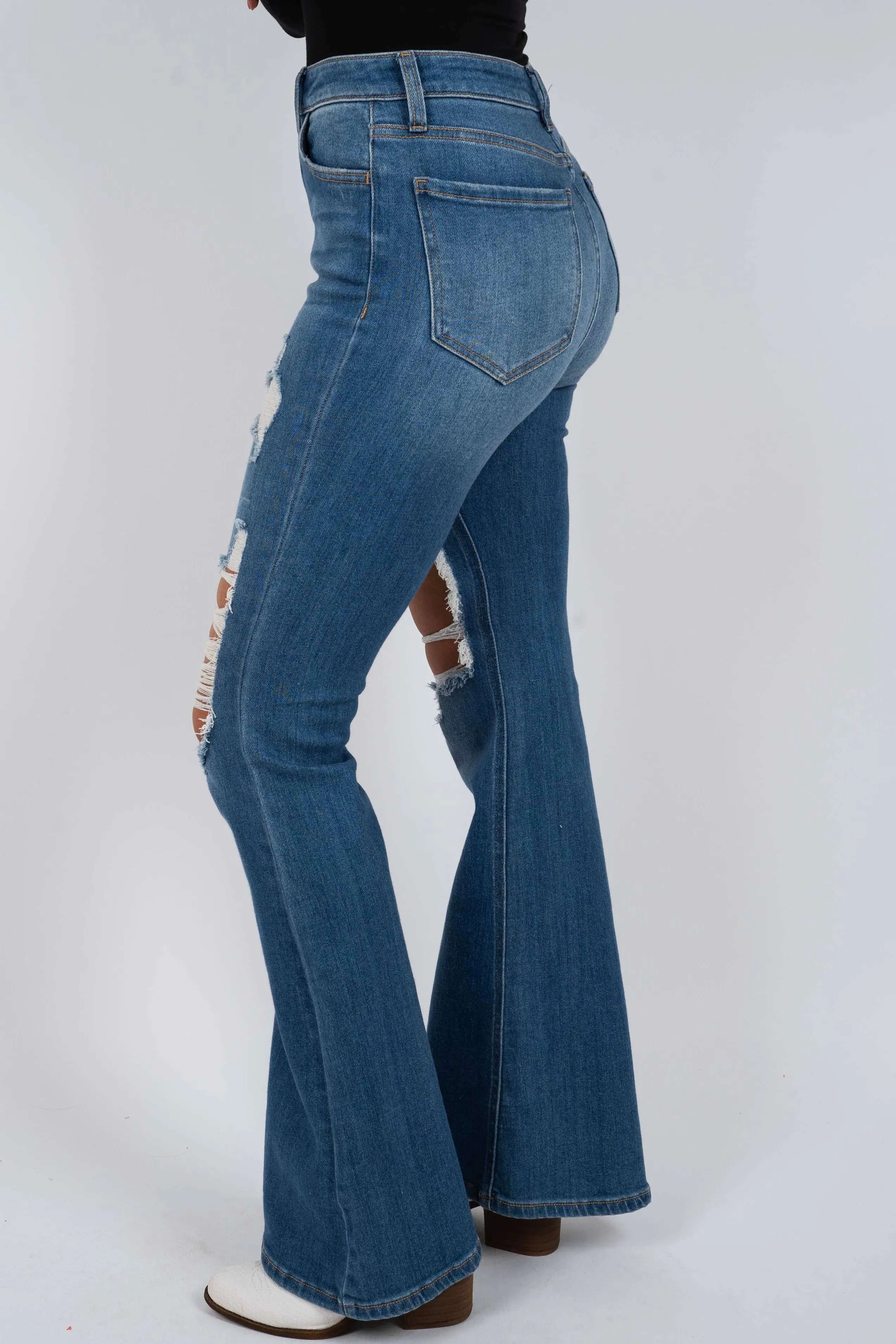 Jolie Distressed Flares (Medium Denim)