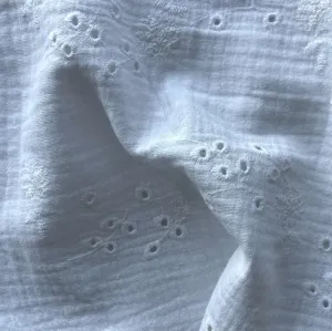 Light-Weight White Embroidered Crinkled Cotton Eyelet Double-Gauze (Made in Italy)