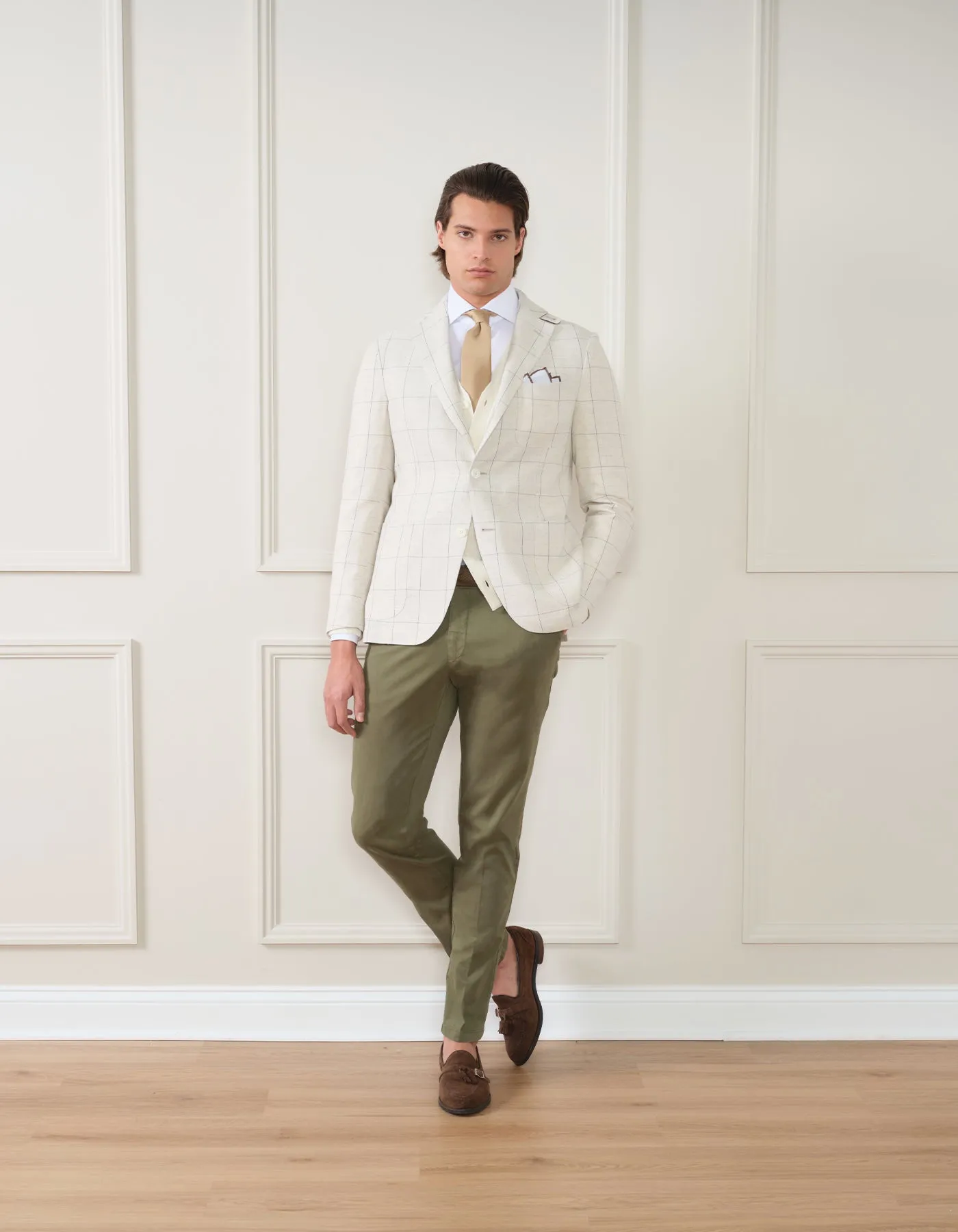 LINEN BLEND WINDOWPANE BLAZER