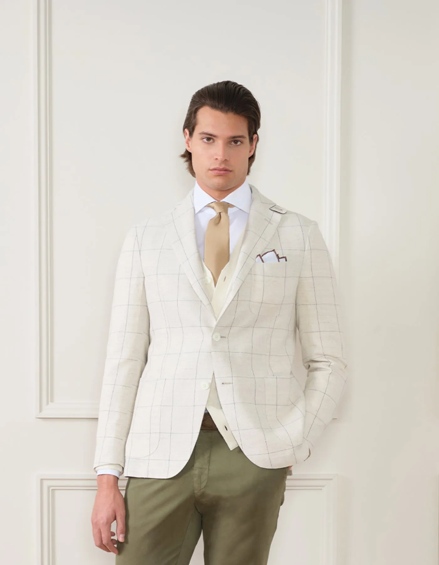 LINEN BLEND WINDOWPANE BLAZER