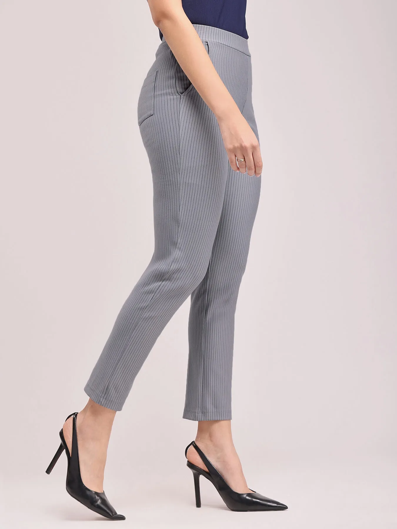 LivIn Striped Straight Pants - Grey