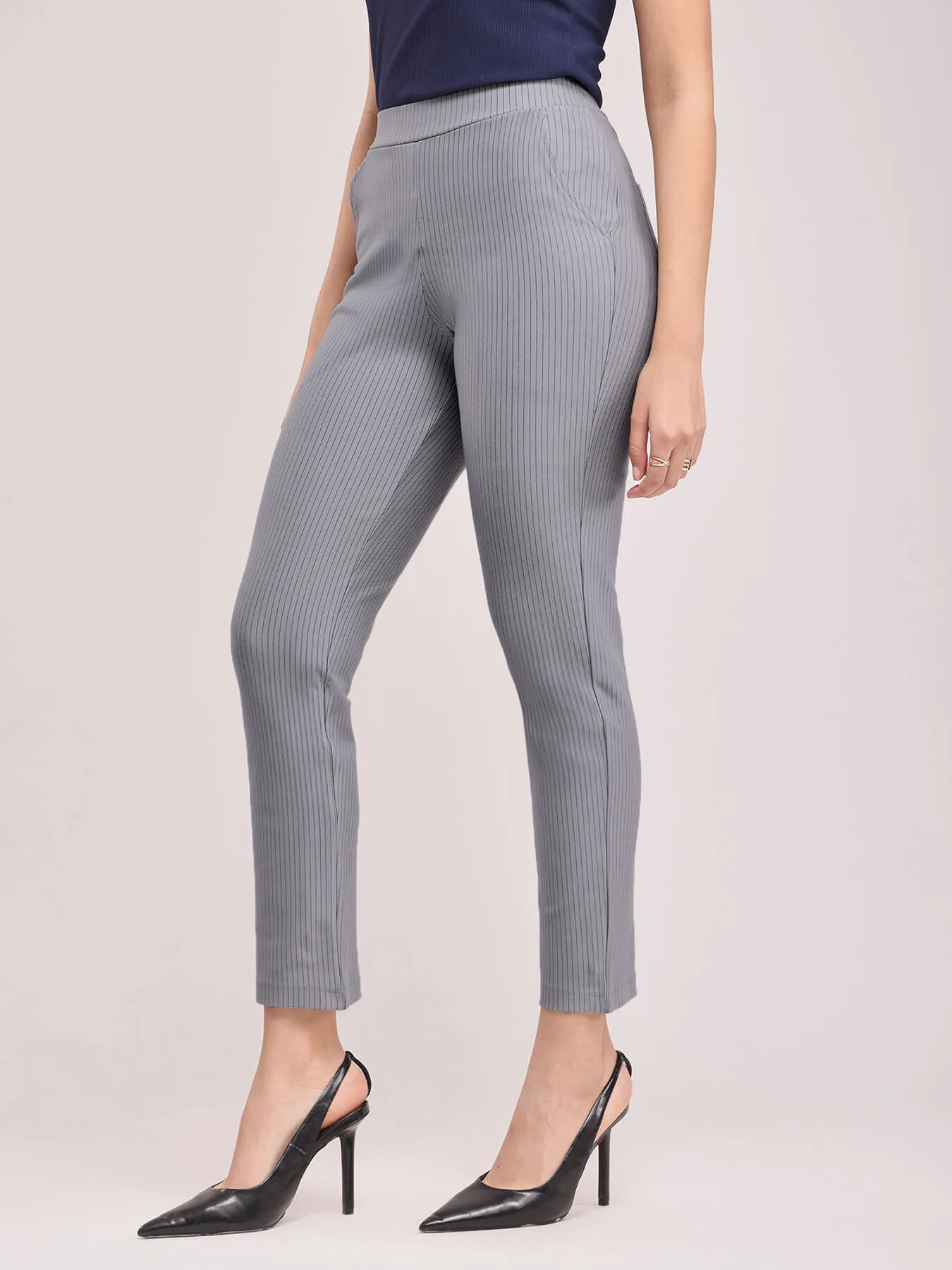 LivIn Striped Straight Pants - Grey