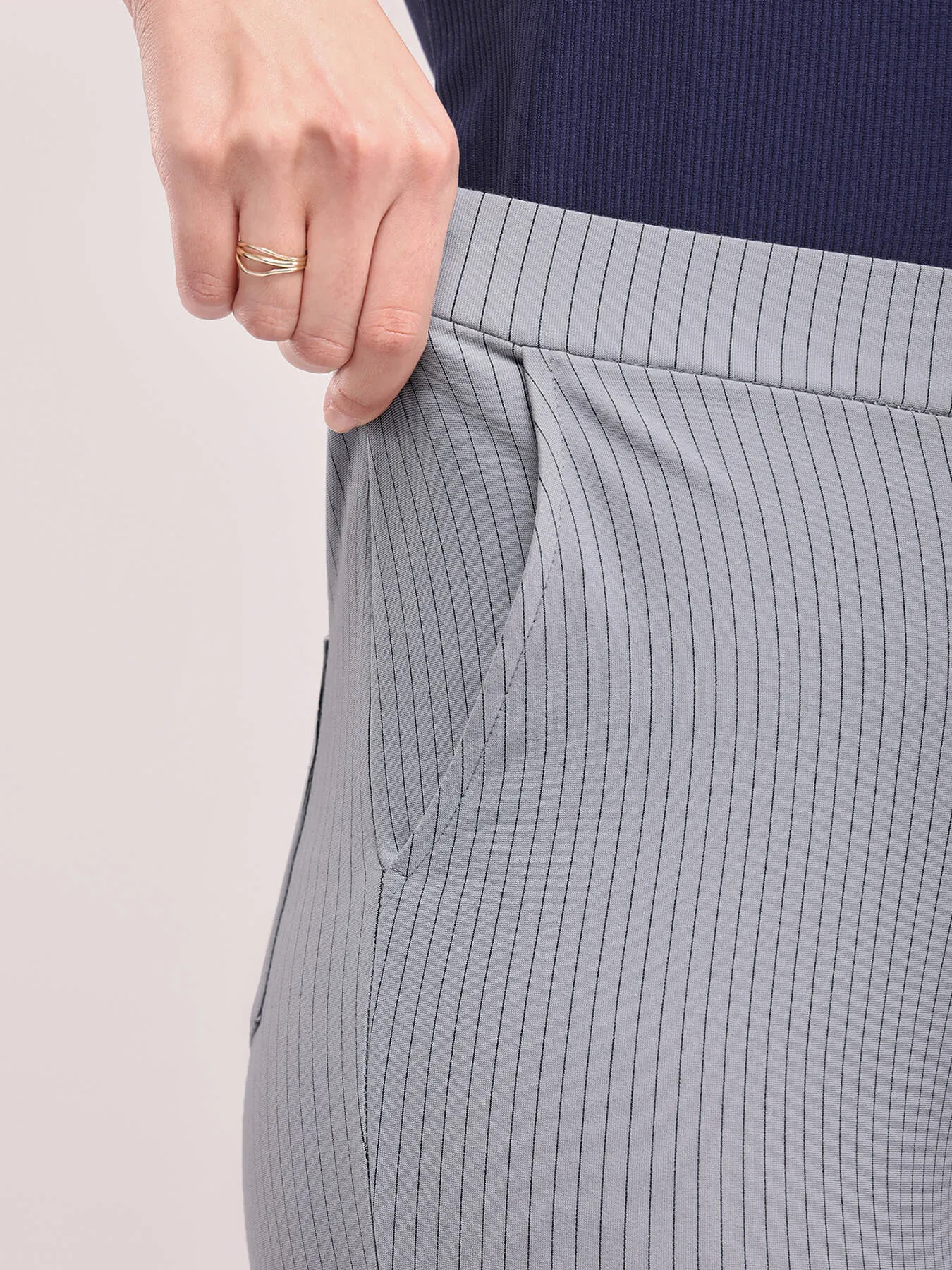 LivIn Striped Straight Pants - Grey