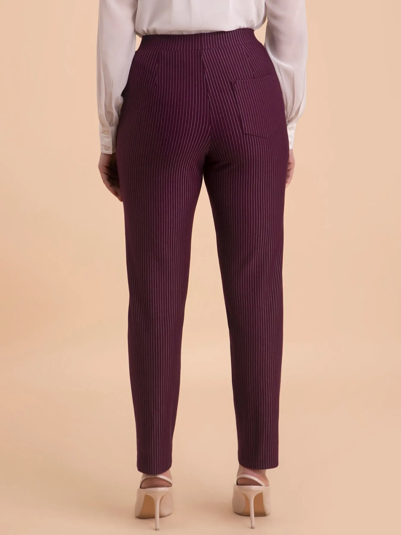 LivIn Striped Straight Pants - Maroon