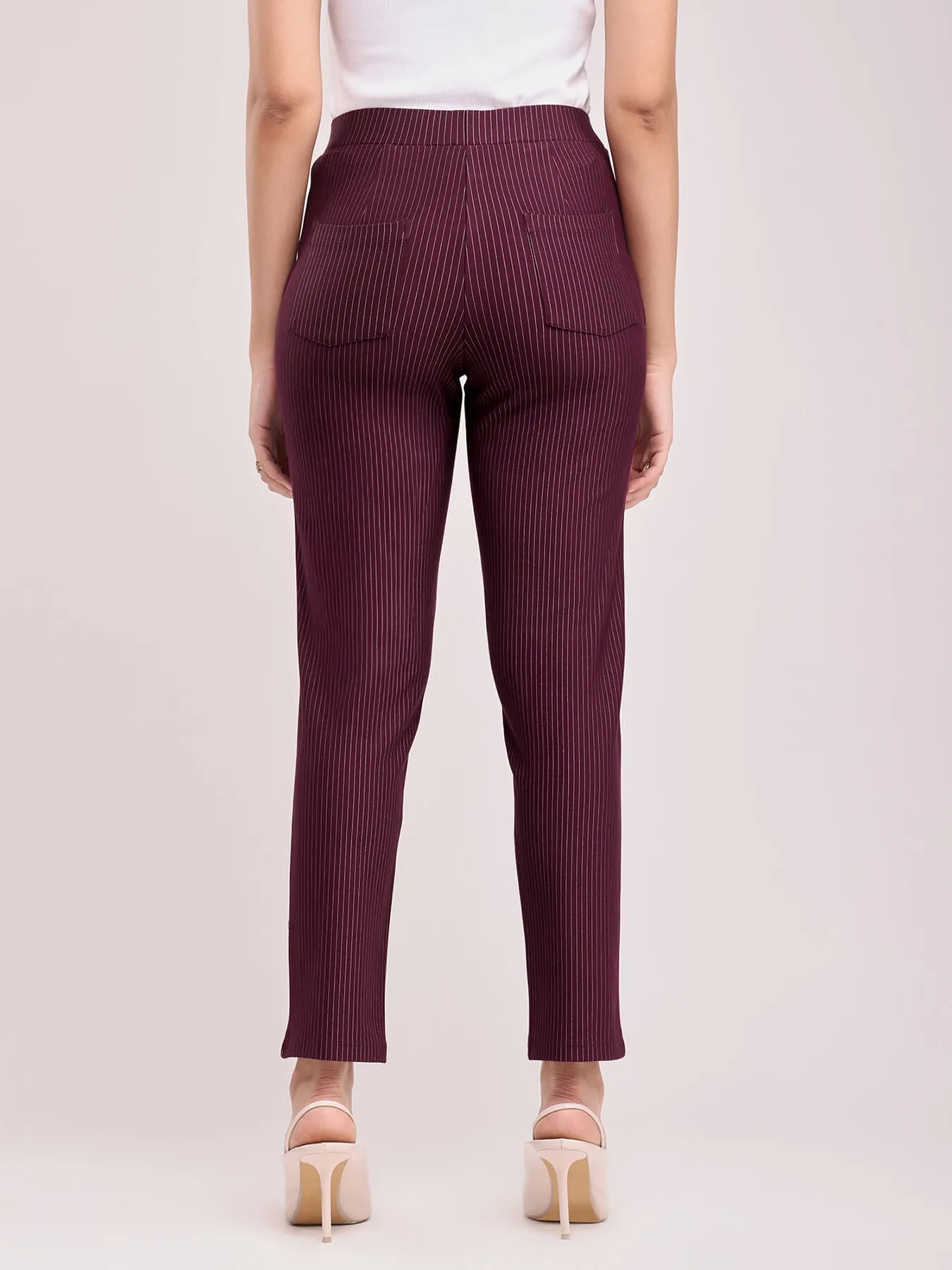 LivIn Striped Straight Pants - Maroon