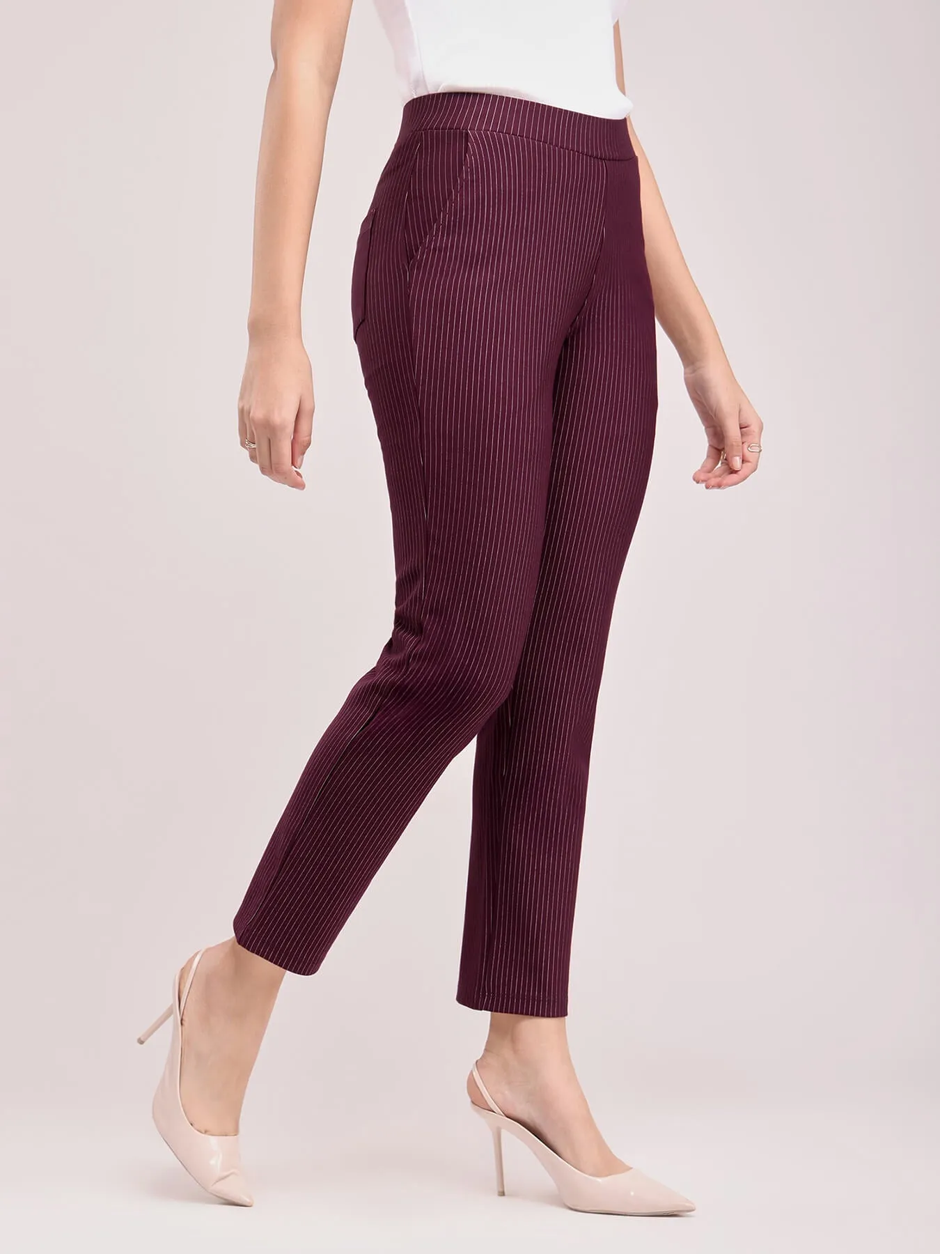 LivIn Striped Straight Pants - Maroon