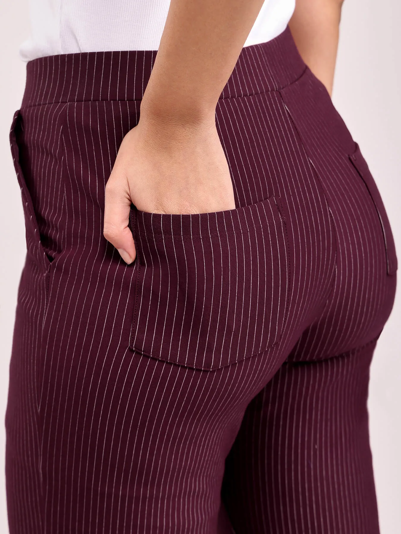 LivIn Striped Straight Pants - Maroon