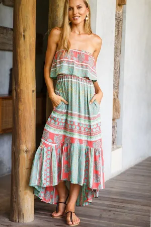 Long Flowy Tube Top Dress Sleeveless with Side Pockets