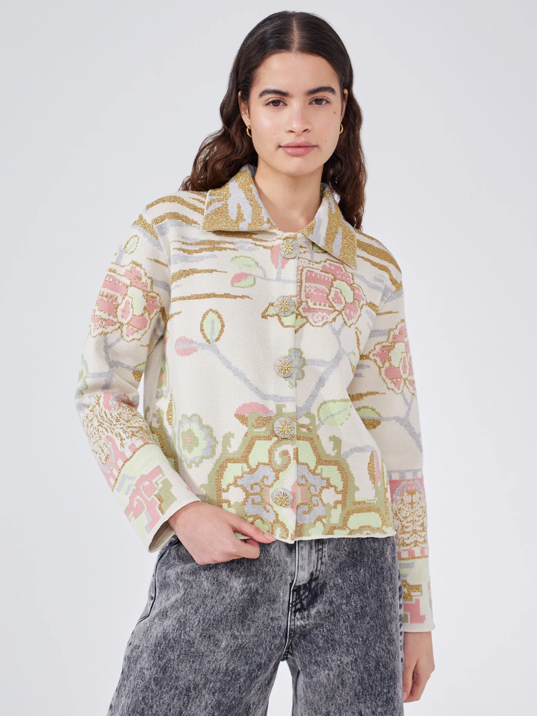 Lotus Carpet Cotton Jacquard Jacket Ecru