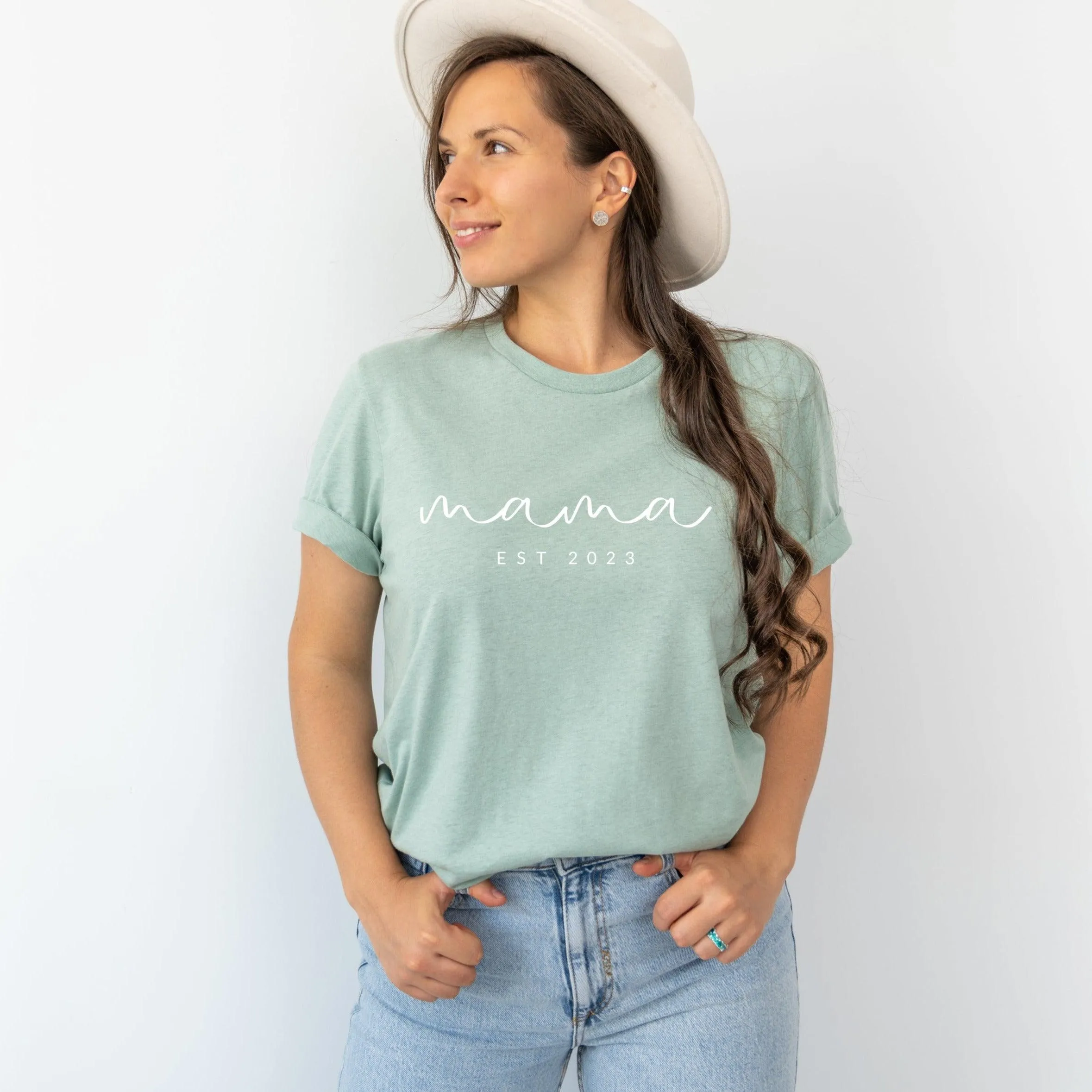 Mama Est year Personalization Classic Soft Short Sleeve Shirt (Cursive)