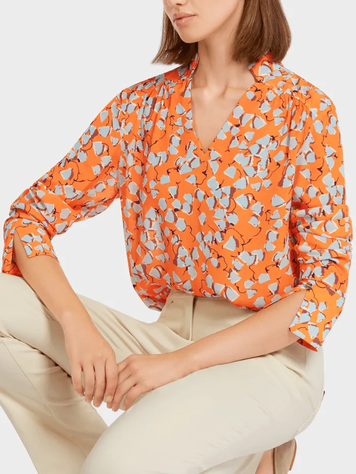 Marc Cain Collections Orange Printed Blouse UC 55.07 W34 COL 474