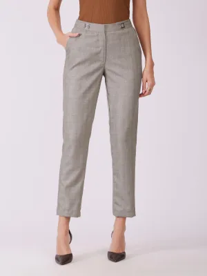 Metal Buckle Straight Fit Trousers - Beige