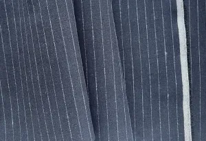 Mid-Weight Dapper Baby Blue Pinstripe on Black Linen (Made in Poland)