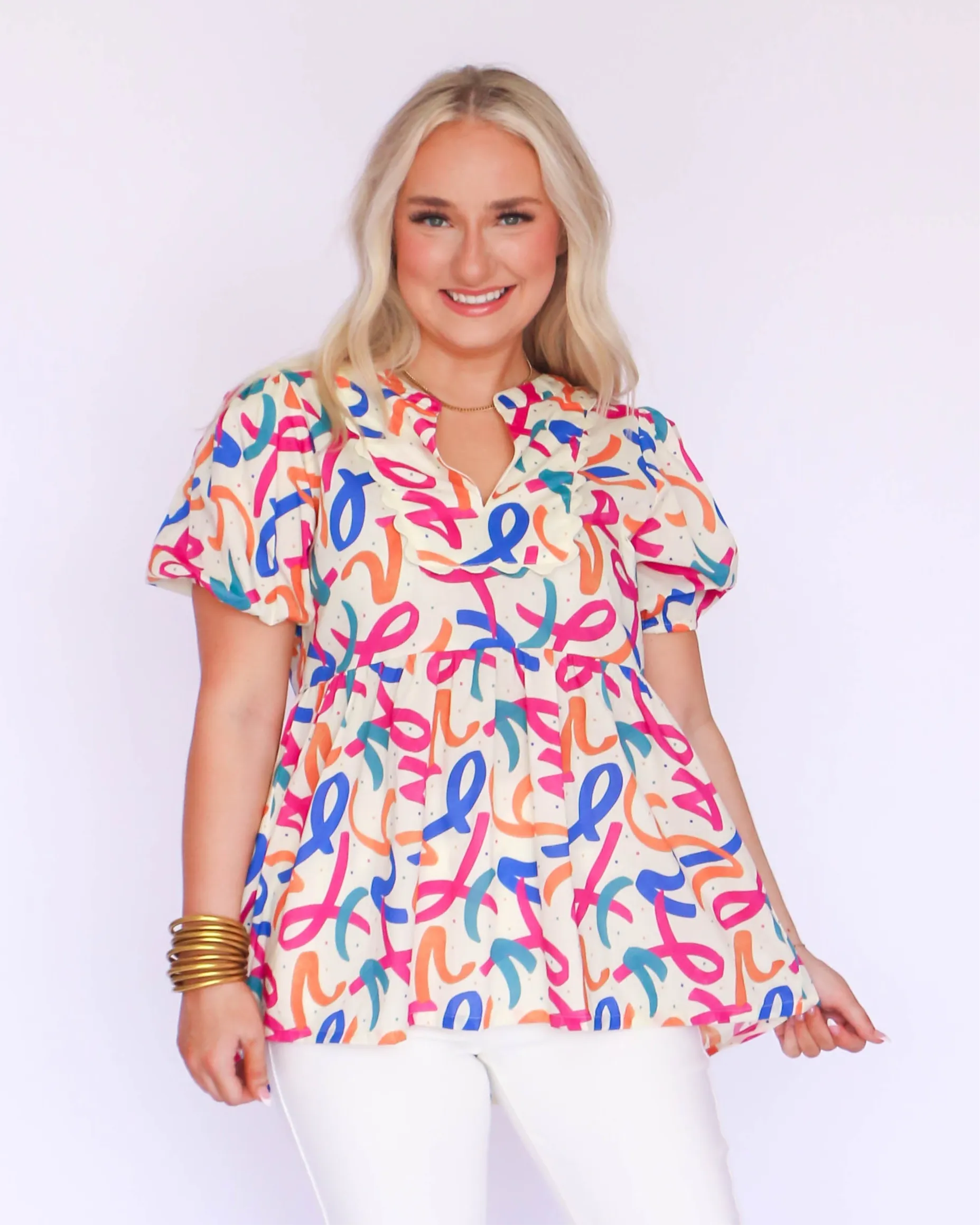 Mixed Print Baby Doll Top