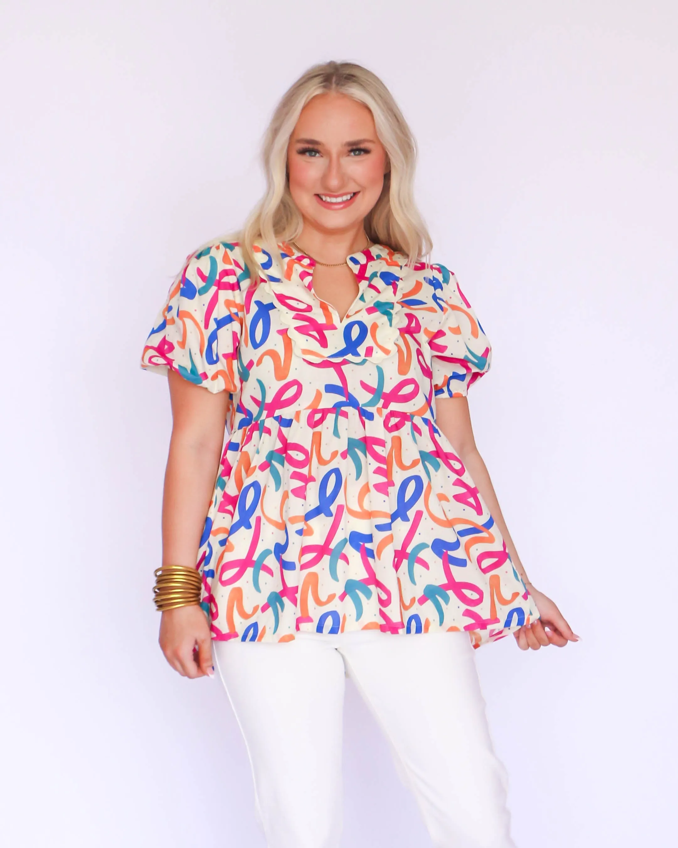 Mixed Print Baby Doll Top