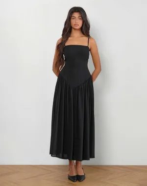 Paduri Drop Waist Midi Dress in Chiffon Black