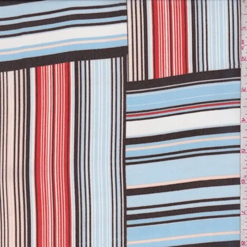 Pale Blue/Brown/Orange Stripe Block Chiffon Fabric