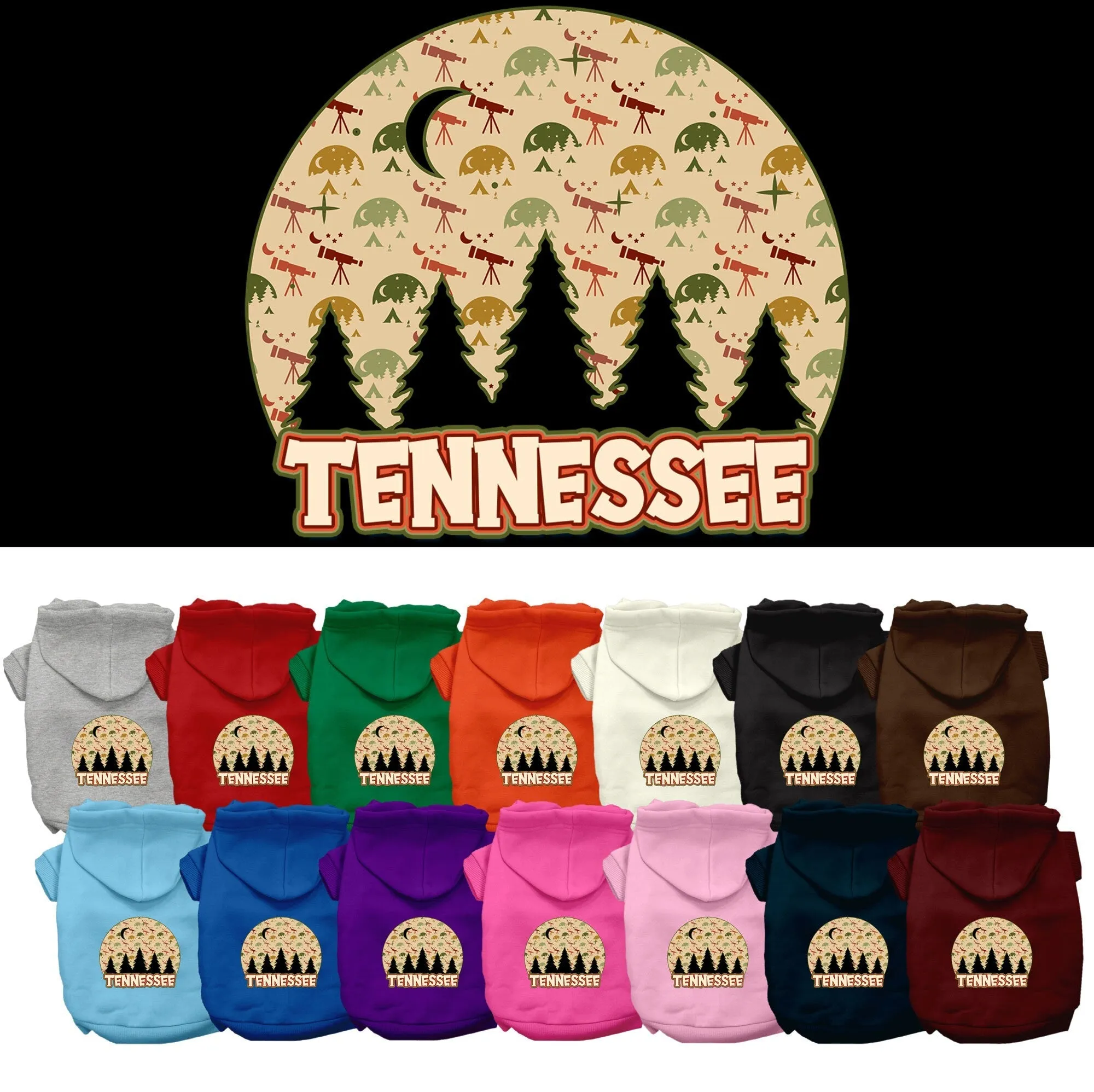 Pet Dog & Cat Screen Printed Hoodie for Medium to Large Pets (Sizes 2XL-6XL), "Tennessee Under The Stars"