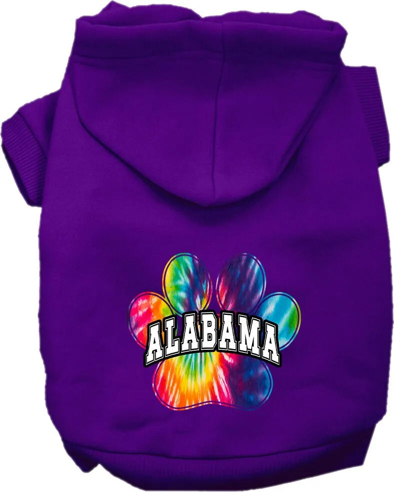 Pet Dog & Cat Screen Printed Hoodie for Small to Medium Pets (Sizes XS-XL), "Alabama Bright Tie Dye"