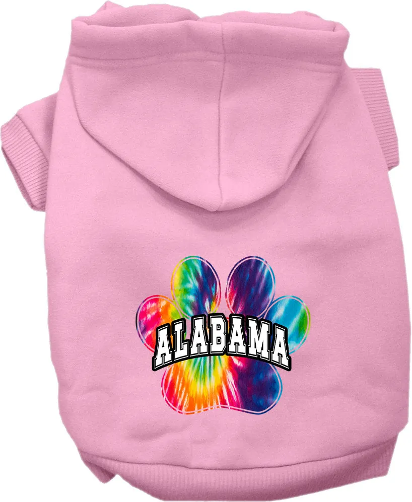 Pet Dog & Cat Screen Printed Hoodie for Small to Medium Pets (Sizes XS-XL), "Alabama Bright Tie Dye"