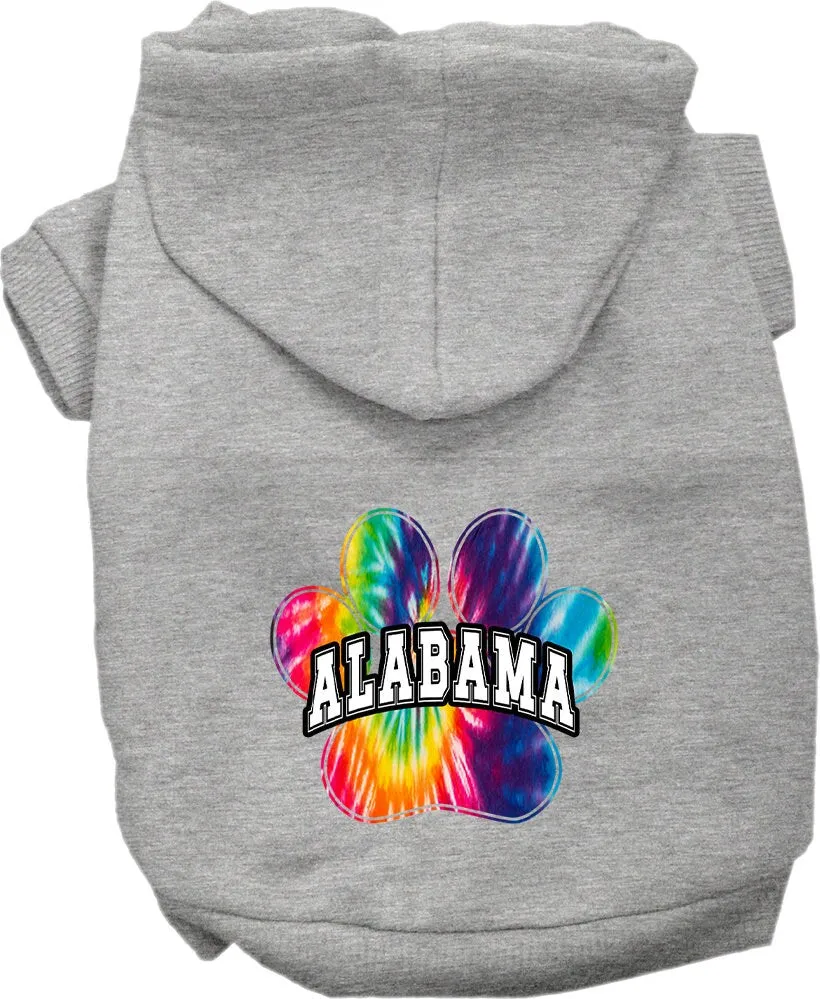 Pet Dog & Cat Screen Printed Hoodie for Small to Medium Pets (Sizes XS-XL), "Alabama Bright Tie Dye"