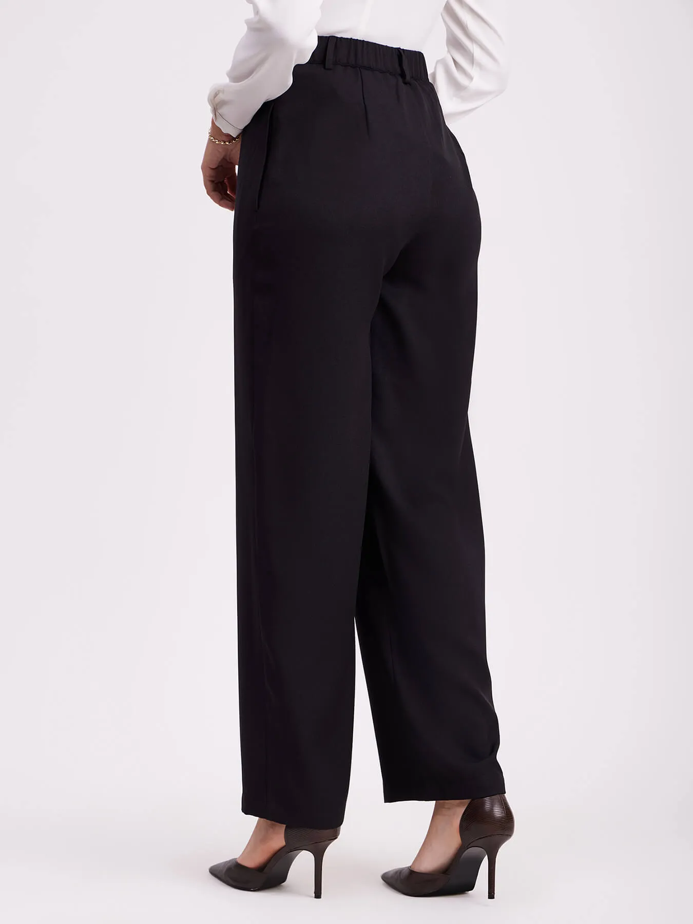 Pleated Wide Leg Trousers - Black