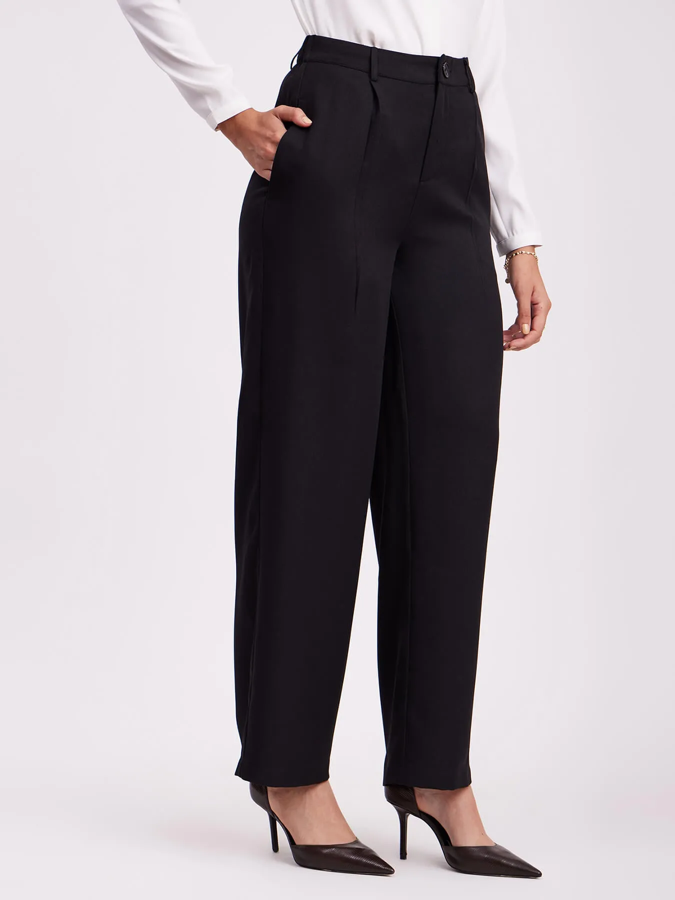 Pleated Wide Leg Trousers - Black