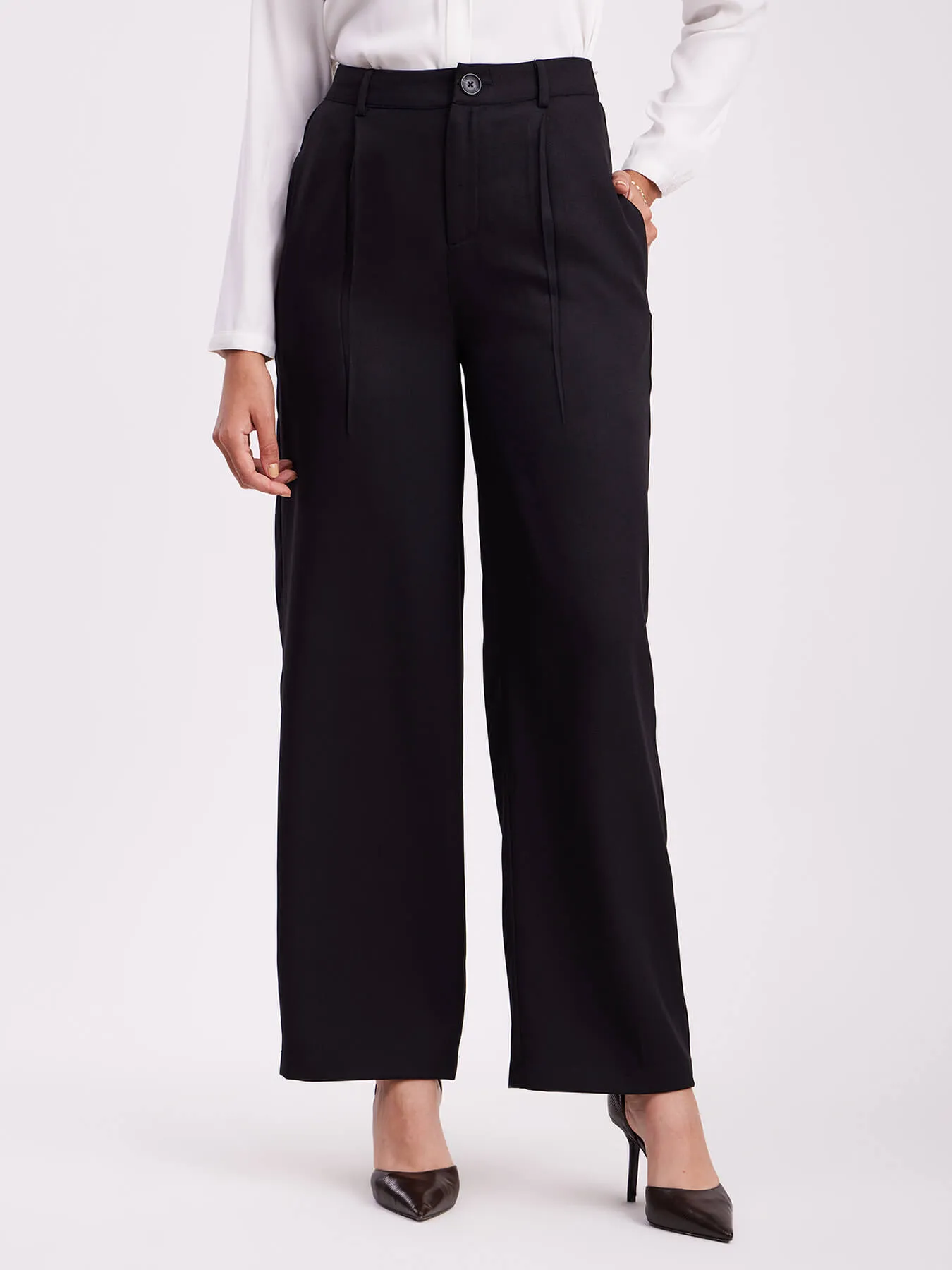 Pleated Wide Leg Trousers - Black