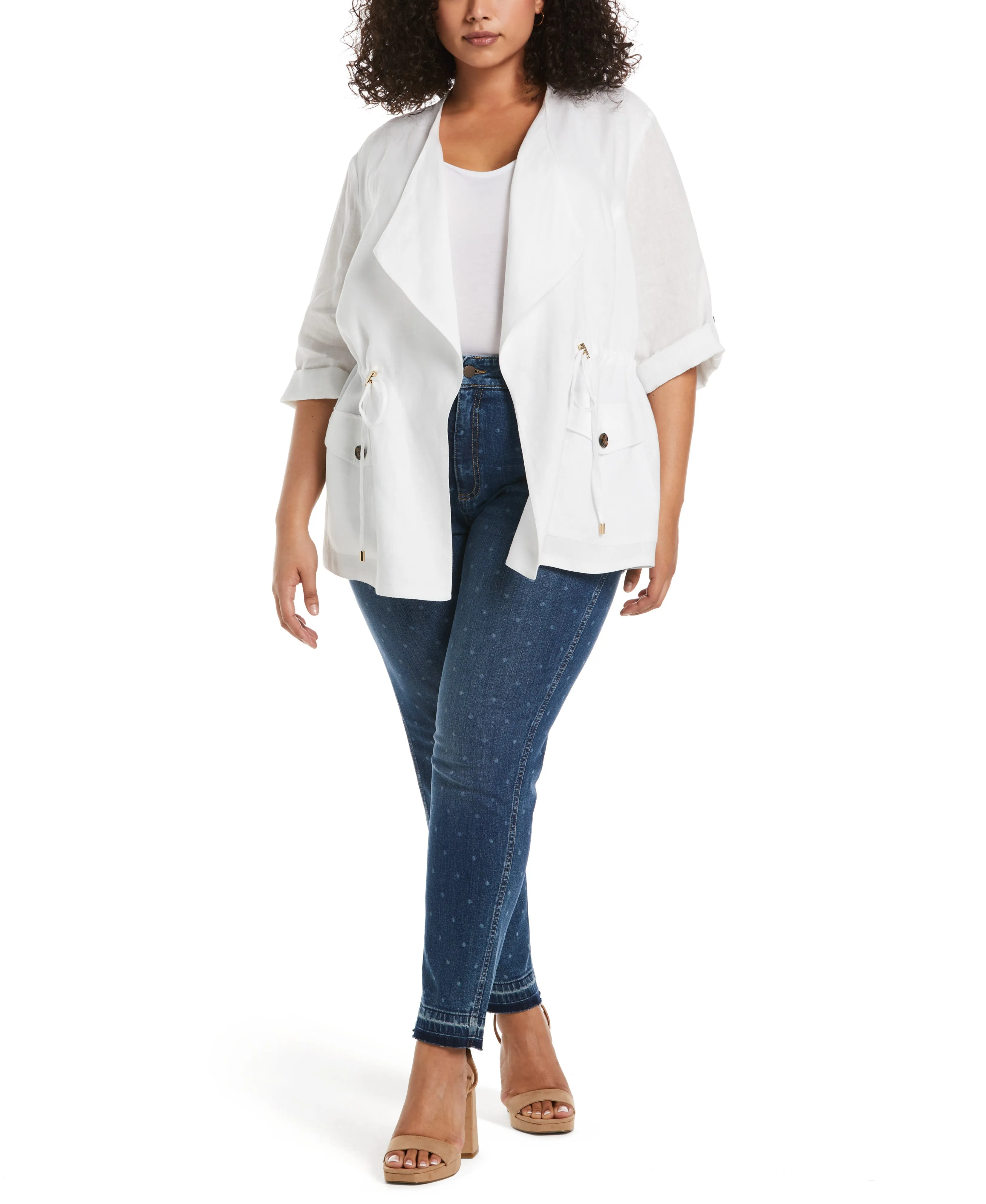 Plus Size Linen Drape Front Jacket