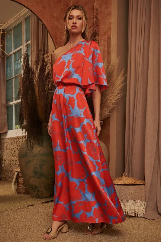 Poppy One Shoulder Satin Maxi Dress