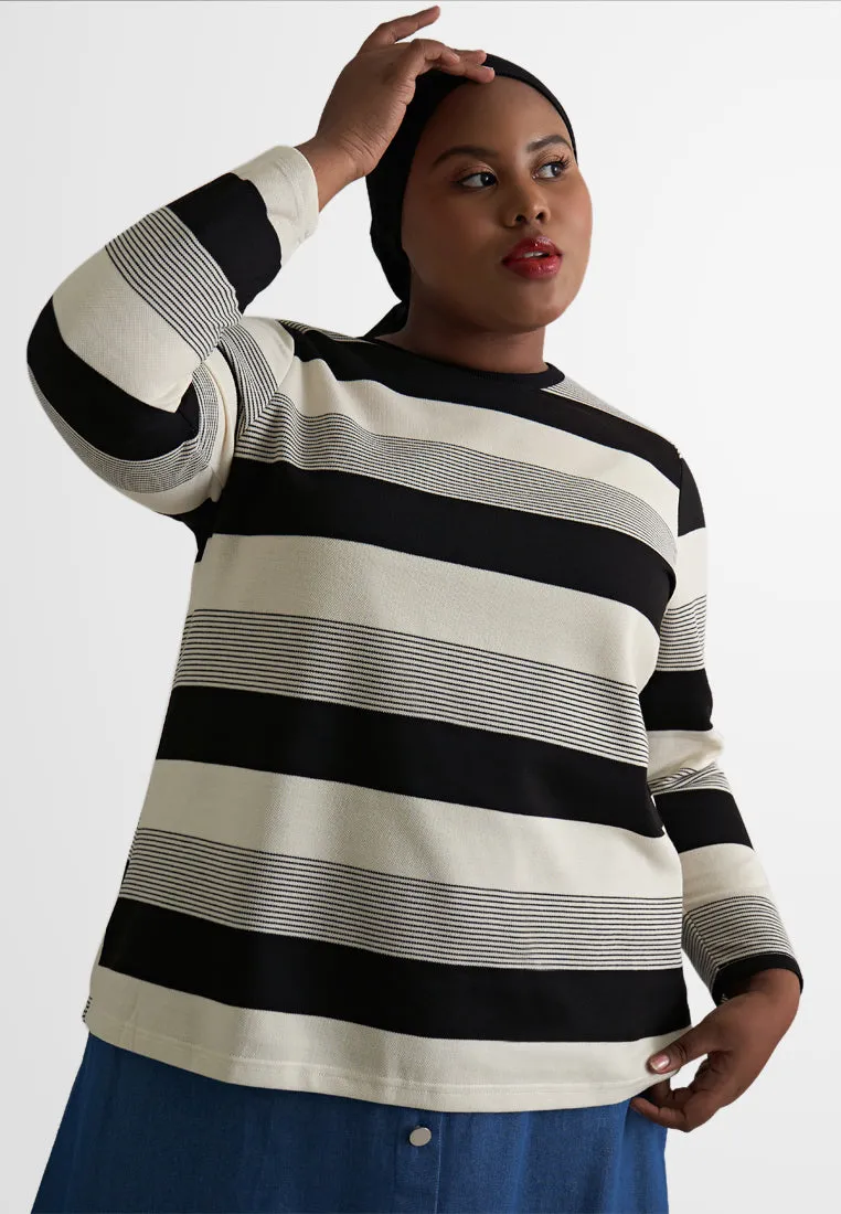 Ritika Round Neck Random Stripes Knit Top