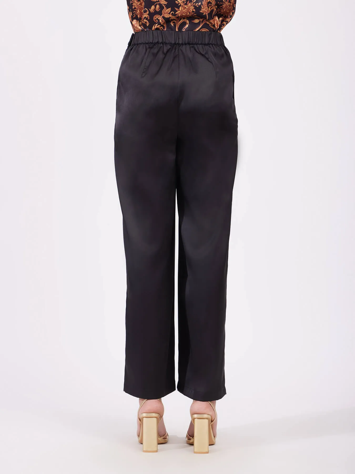 Satin Wide Leg Trousers - Black