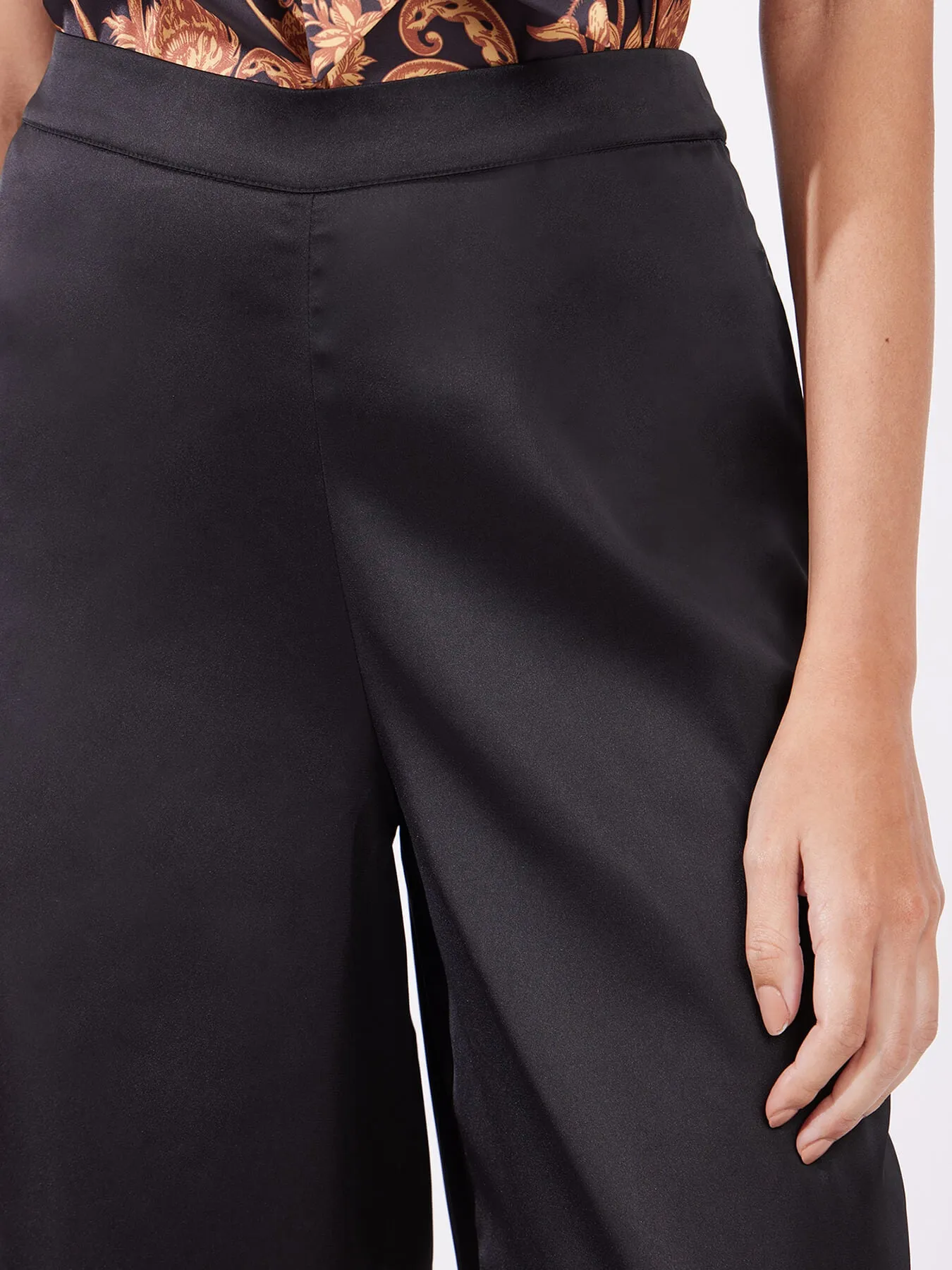 Satin Wide Leg Trousers - Black