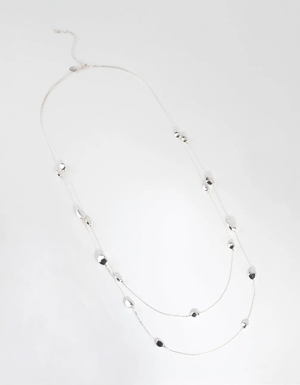 Silver Long Layered Station Necklace