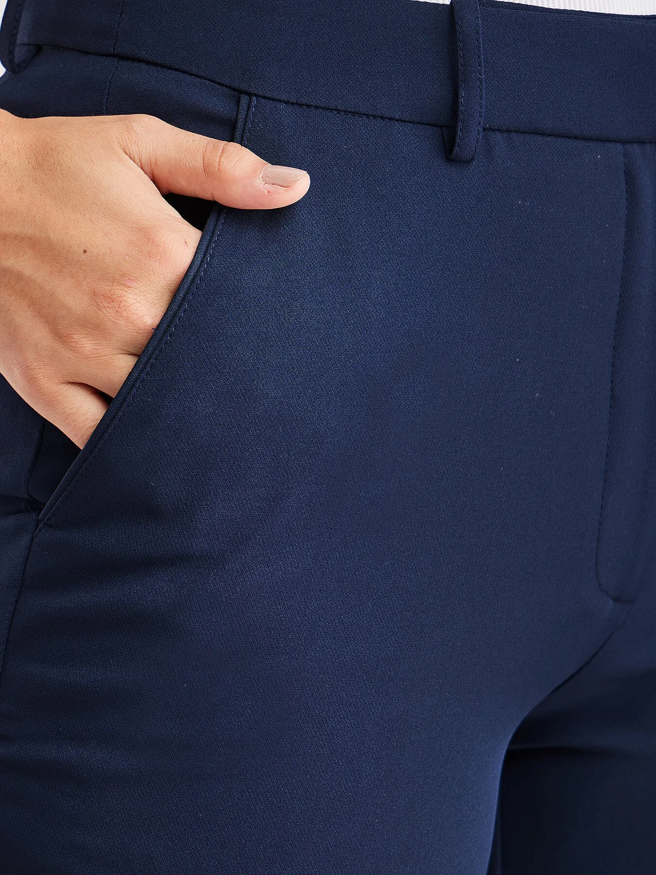 Straight Fit Solid Trousers - Navy Blue