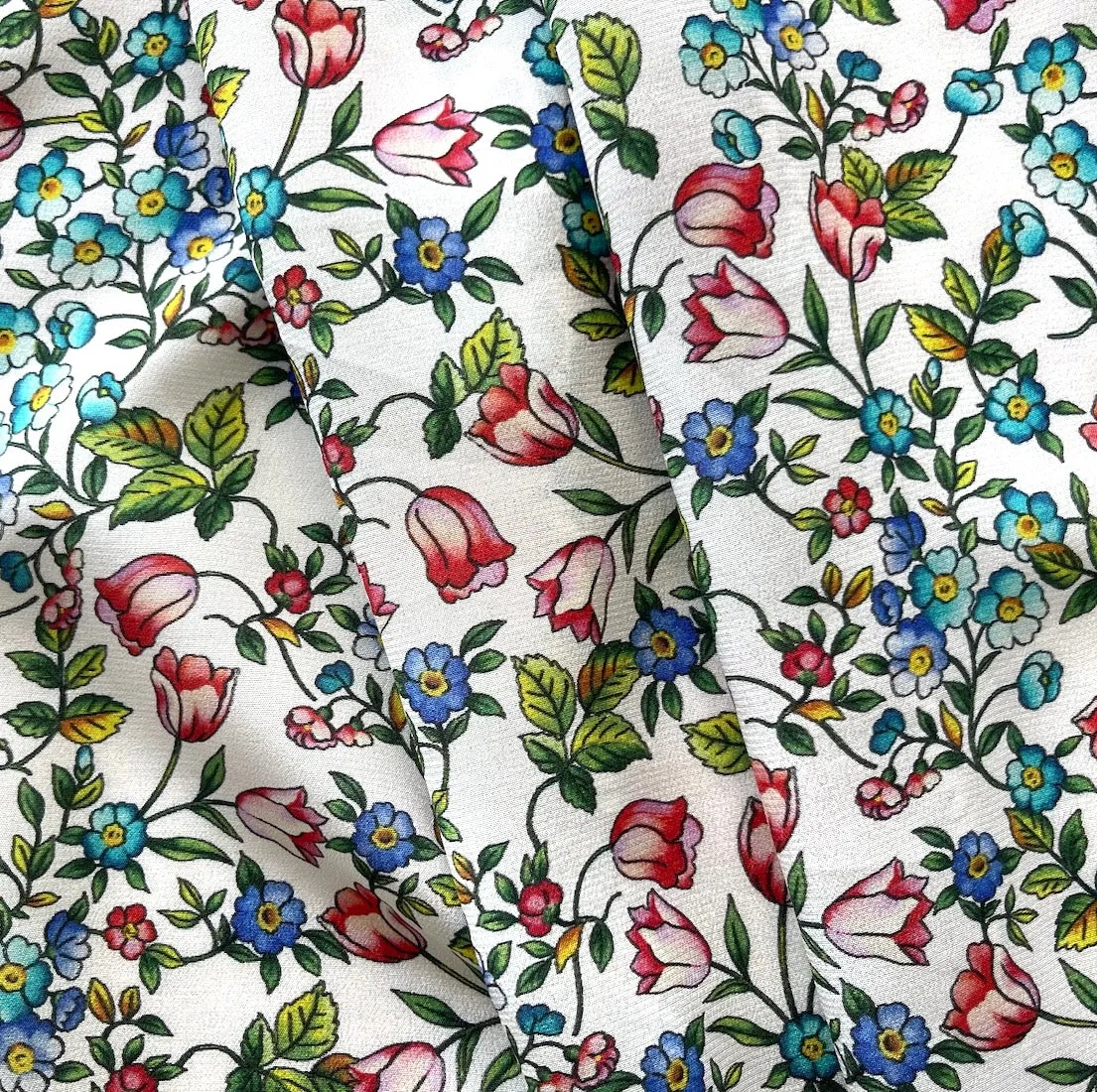 Sweet Ditzy Posies Airy Silk Crepe de Chine (Made in Italy)