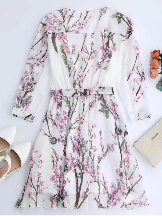 TastyHottie - Trendy Floral Surplice Chiffon Flowy Dress