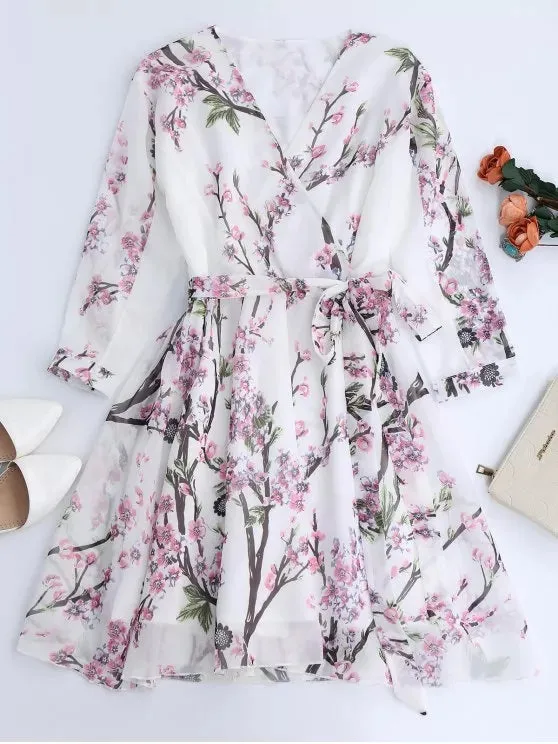 TastyHottie - Trendy Floral Surplice Chiffon Flowy Dress